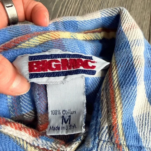 Vintage Big Mac Flannel Plaid Button Down in White / Blue / Red / Yellow / Gray - Picture 3 of 3